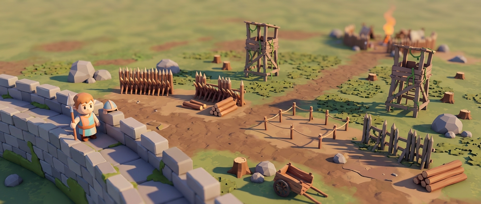 Wide panoramic view of the infinite horizontal frontier: an open wasteland stretching east and west beyond the kingdom walls, hinting at endless expansion territory.